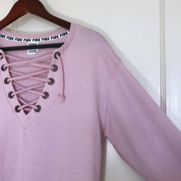PINK Lace Up Campus Crew Sweatshirt - Picture 4 of 6